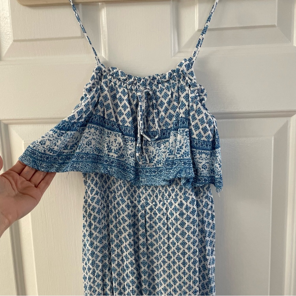 Lulus Blue Patterned Ruffle Maxi Dress - Picture 6 of 9